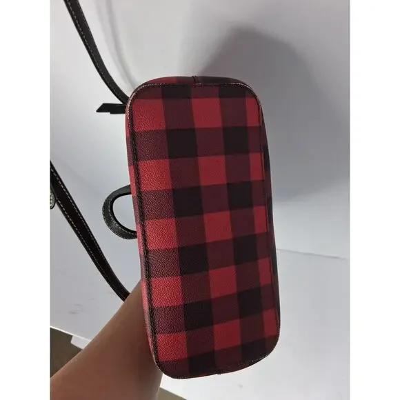 Dooney & Bourke Buffalo Plaid Small Satchel Red Black Crossbody Bag Leather Trim - Picture 16 of 16